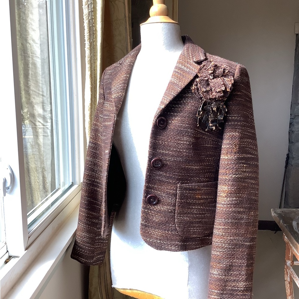 Elegant Brown Zara Women's Jacket with Floral Detail